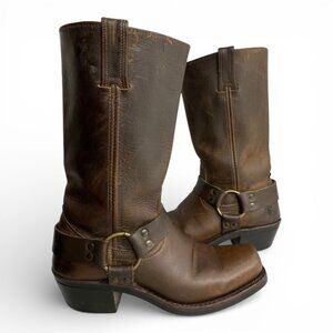Frye 77300 Harness Dark Brown Leather Biker Moto Square Toe Boots Women’s 7.5